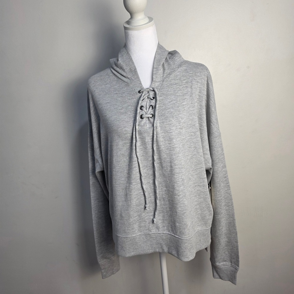 SO Lounge Life Sweatshirt Womens XL Gray Lace Up Hoodie New With Tags